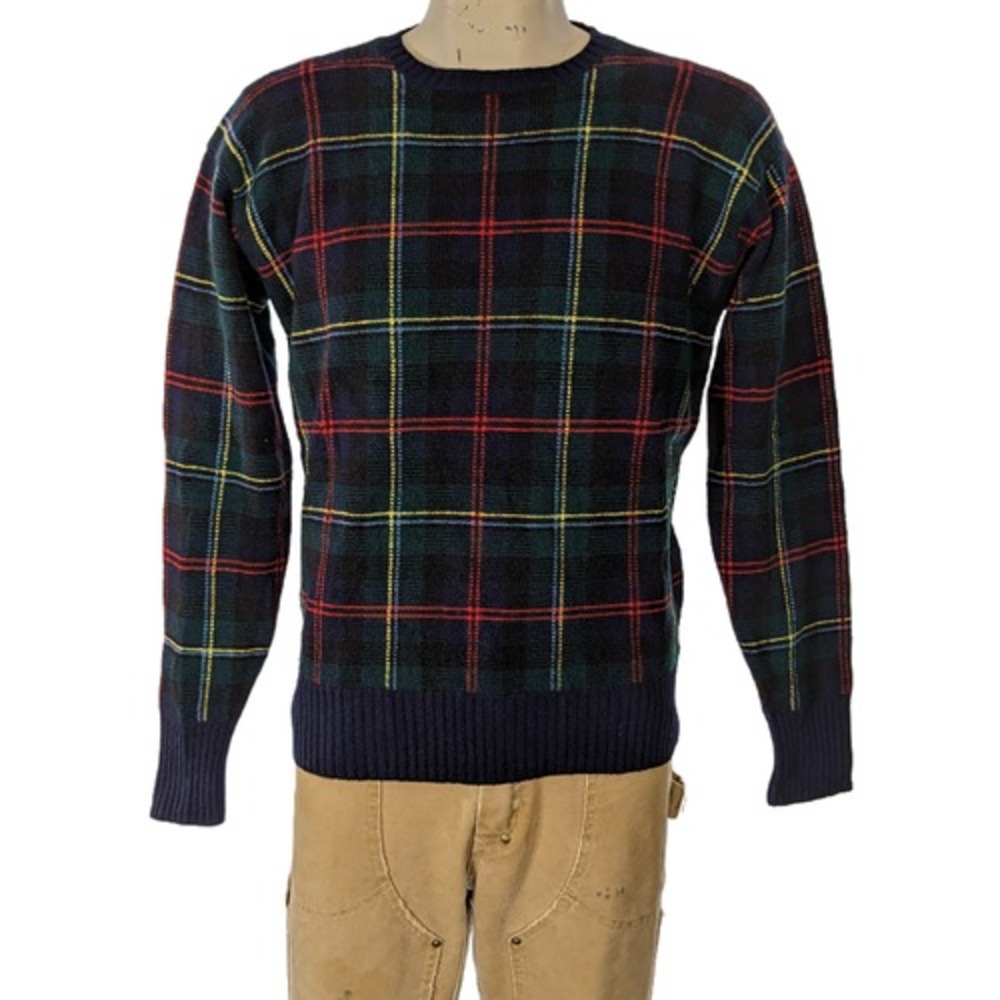 Polo Ralph Lauren Mens Vintage Cashmere Tartan Plaid Crewneck Sweater Sz 40 EUC